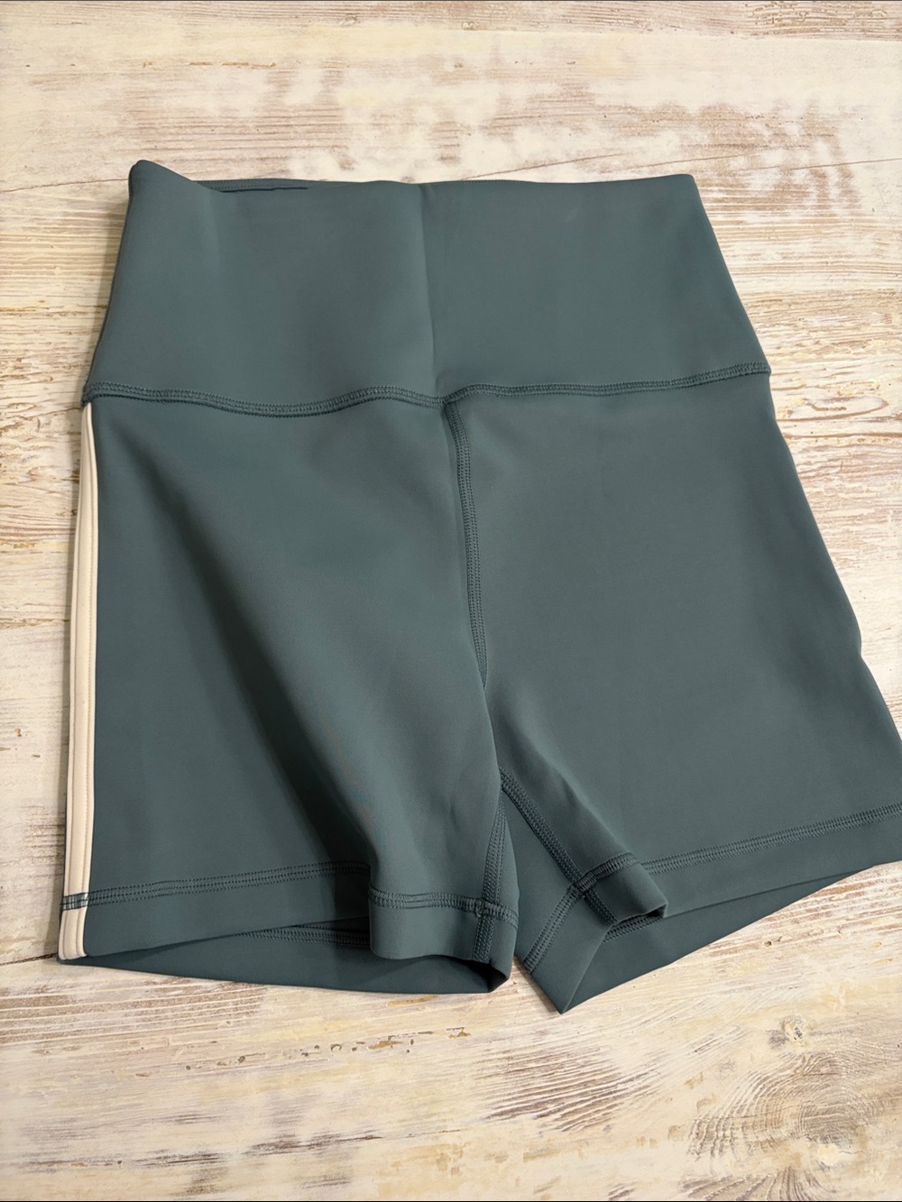 Organic Basics Deep Teal Bike Shorts with Cream Side Stripe